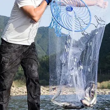 2.4 m de pește ochiurilor de Plasă a Răspândit Whire Aruncarea de Mână Nailon Cuibul de Jos Zinc Lanț pentru Momeală de Pescuit Distributie Echipamente de Înaltă Rezistență