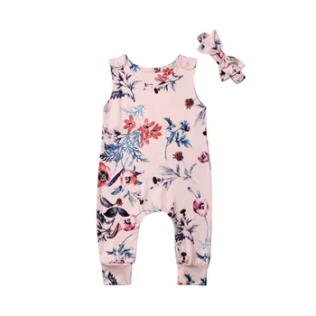 2 BUC 2019 Moda Drăguț Nou-născut Copilul Fetita Floral Romper Salopeta, Costume de Haine Headband Set 0-24M