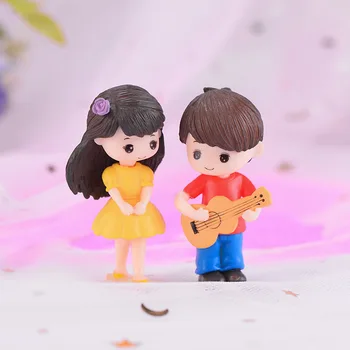 2 BUC Chitara Fată Băiat Iubitor de Figurine in Miniatura Casa Papusa Mini Zână Grădină de Decorare Tort de Desene animate Ornament Jucărie DIY Accesorii