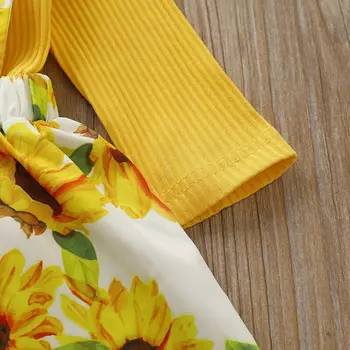 2 BUC Copilul Fete pentru Copii de Primavara Toamna Set Maneca Lunga Volane din Bumbac Topuri Tricotate Minunat de Floarea-soarelui Fusta Costume