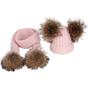 2 buc Femei Bărbați Slouchy Beanie Pălărie Eșarfă Lungă Set de Iarna Cald Fals Minge Pom Capac