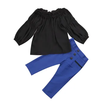 2 BUC Fete pentru Copii Haine Seturi de Negru de Pe Umăr maneca Lunga tricou+Pantaloni Set Fete de Cauzalitate Îmbrăcăminte 1-6Y