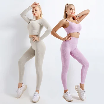 2 Buc fără Sudură Yoga Seturi de Haine de Sport costume Pentru Femei Îmbrăcăminte de Fitness Topuri Sport Uzura Antrenament Sutien Jambiere Set de Talie Mare Pantaloni
