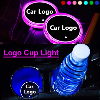 2 Buc Logo-ul Auto de Lumină LED, Suport pentru pahare Colorate Atmosfera cupa Lumini Pentru Maserati Ghibli Levante Quattroporte GT Granturismo