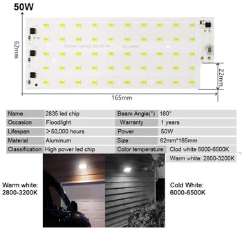 2 buc/lot 50W Lampa LED margele SMD 2835 Chip de LED-uri Inteligente IC Proiector 220V 240V aer liber DIY Bec LED-uri de Inundații Lumina Reflectoarelor de Iluminat
