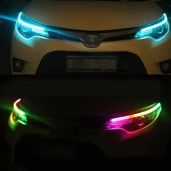 2 buc Mașină Secvențială Curge RGB lumini de Zi Lumina DRL APLICAȚIE Multi-Color cu LED-uri Benzi de Semnalizare Lumini De Faruri