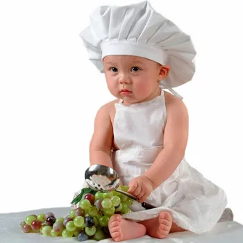 2 buc/set Baby Chef Șorț+Palarie Pentru Copii de culoare Albă Găti Palarie Fete Baieti Capac Nou-născut Recuzită Fotografie Costum Pentru 0-12 luni Copilul