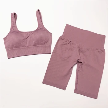 2 BUC Set fără Sudură Yoga Set Femei Antrenament de Haine de Sport de Fitness de Înaltă Waisted Shorts pentru Femei Costume de Sport sală de Gimnastică Set