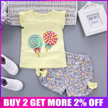 2 buc Set Nou-născut Baby Girls Îmbrăcăminte Seturi Dulce de Imprimare Topuri de Vara+pantaloni Scurti Copii Seturi de Fete Haine Copii Trening