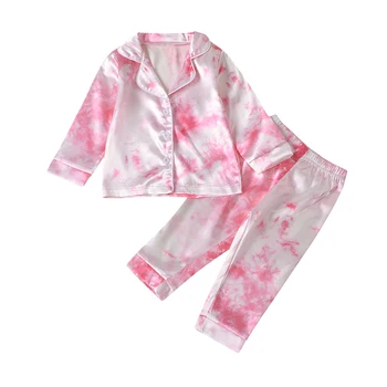 2 buc Set Pijama Copii Cravată-Vopsite Rever Lung Mâneci Butonul Open Top Elastic Pantaloni Largi 1-7Y Copii pentru Fete Baieti Pijamale Costum