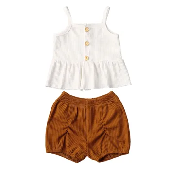 2 BUC Toddler Copii Baby Girl Haine de Vară Curea Rochie fără Mâneci Topuri+ pantaloni Scurți, Pantaloni, Costume de 1-3Y