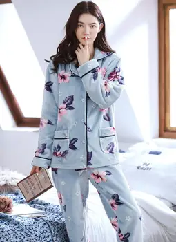 2 Bucati de Iarna Femei Îngroșa Moale Cald de sex Feminin Pijamale Flanel Set de Pijama Maneca Lunga, Pijamale pentru Fete Doamnelor Pijamale