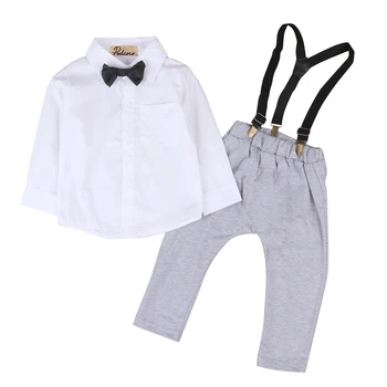 2 bucăți Frumos Tricou cu maneci Lungi si Suspensor Set de Pantaloni pentru Copii Haine Băiat
