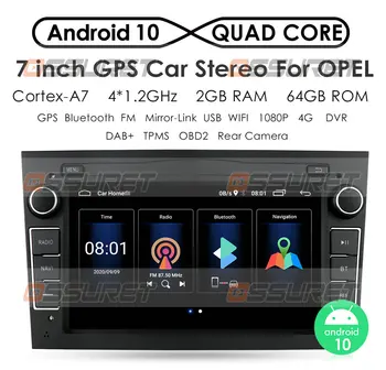 2 DIN Android 10 2G 64G GPS AUTO pentru opel Vauxhall Astra H, G, J, Vectra Zafira Antara Corsa Vivaro Meriva Veda NU DVD PLAYER wifi