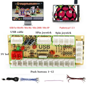 2 Setați Întârziere Zero Joc Arcade USB Encoder Pentru PC-ul Raspberry Pi Joystick de Control SANWA Buton de Sârmă 2 Jucători DIY