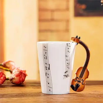 2 Stil Vioara Cana Ceramica de Cafea Lapte cu Maner Cadou pentru Violonist Muzicieni