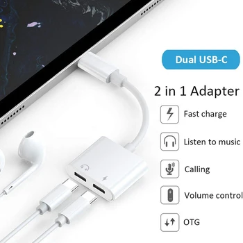 2 în 1 cu Dublă Tip C pentru Căști, Adaptor USBC Splitter Jack AUX o Încărcare Converter pentru Huawei Samsung Xiaomi