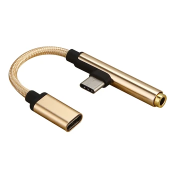 2 în 1 de 90 de Grade USB 3.1 Type C la USB -C, Jack de 3,5 mm Audio Cablu Aux Telefon Mobil Căști Căști Încărcător Cablu de Sincronizare Adaptor