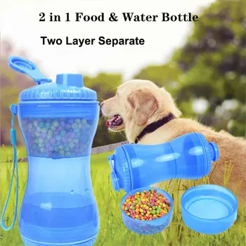 2-în-1 Pet pentru Apă și Mâncare Sticla Portabil în aer liber Bautor pentru Câini Pisici Sticla de Apa Cana cu Bol de Călătorie Distribuitor de Apă Alimentatoare