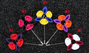 20 buc/lot , Bărbați Colorate Kanzashi inspierd Flori Pin Rever cu Cristal Negru
