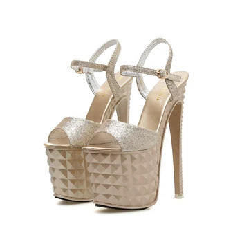 20 cm Toc Sandale Gladiator Femei saboții de Vara Petrecere de Nunta Pantofi de Moda Platforma Stilet Tocuri inalte, Sandale de Aur