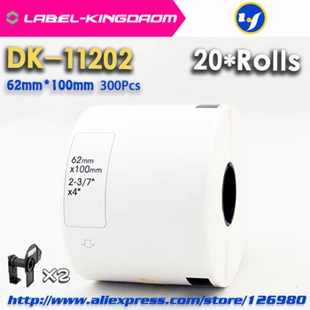 20 Refill Role Compatibile DK-11202 Eticheta 62mm*100mm 300Pcs Compatibil pentru Brother Imprimantă de Etichete Hârtie Albă DK11202 DK-1202