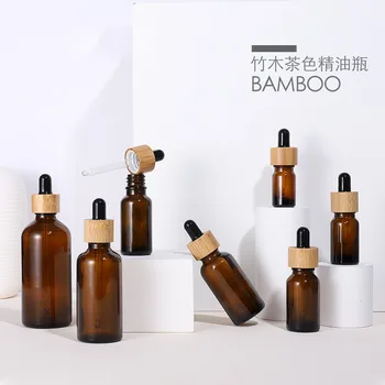 200 x naturale de bambus capac din Sticlă brună Flacon Picurător Aromoterapie Lichid 1oz ser de bază esențiale ulei de masaj Pipetă de unică folosință