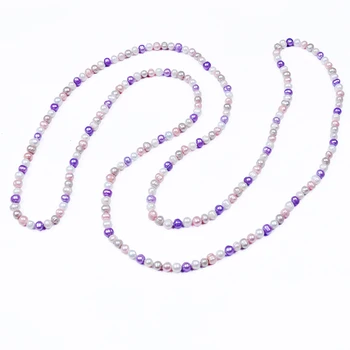 2016 nou reale de cultură de apă dulce colier de perle de 6-7mm cartofi pearl alb roz violet pearl colier lung