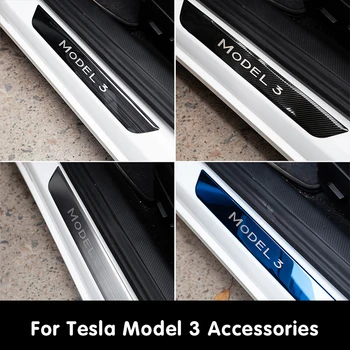 2017-2020 Pentru Tesla Model 3 Pedalei de Bandă de Protecție a Model3 Pragului de Ușă Decor Folie de Acoperire din fibra de carbon Accesorii de Protecție