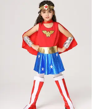 2017 Nou Halloween Superman Wonder Woman Copii Petrecere de Costume Cosplay Cadou Pentru Fete Haine pentru Copii Îmbrăcăminte Set S-XL