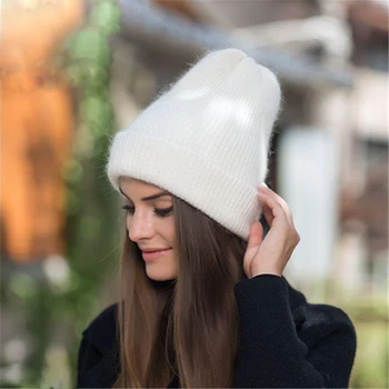 2017 Noua Pălărie de Iarnă pentru Femei Iepure Cașmir Căciuli Tricotate Cald Gros Vogue Doamnelor Lână de Angora Pălărie de sex Feminin Beanie Palarie