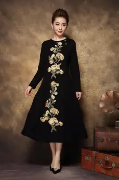 2017 Toamna femei Vintage broderii florale tricotate rochie lunga de vârstă mijlocie doamnelor elegante rochie plus dimensiune casual vestidos L-XXXXL