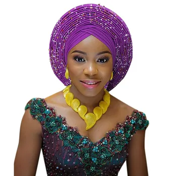 2018 din africa headtie pentru femeie nigerian gele făcut deja auto gele hele turban aso ebi mare refuz nunta frumoasa headtie