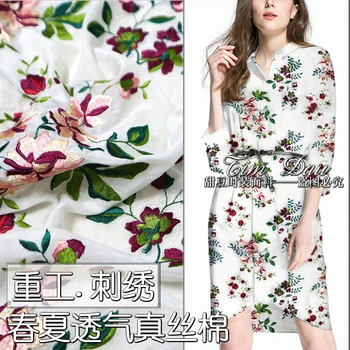 2018 high-end pentru femei de moda pânză de primăvară și de vară flori grele de mătase broderie rochie de bumbac tesatura de îmbrăcăminte subțire, gros