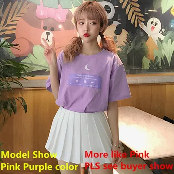 2018 Japoneză Tricou Luna Femeile Mai buni Prieteni tricou Roz Violet Top Drăguț pentru Adolescent Colegiu Fete Stil 2XL Plus Dimensiunea Femei