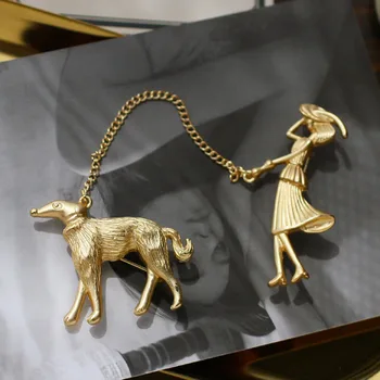 2018 Moda Bijuterii Lanț De Aur Email Brosa Câini Fetele Pin Rever Bărbați Brosa Metal Brose Vintage De Animale Pentru Femei Broșe