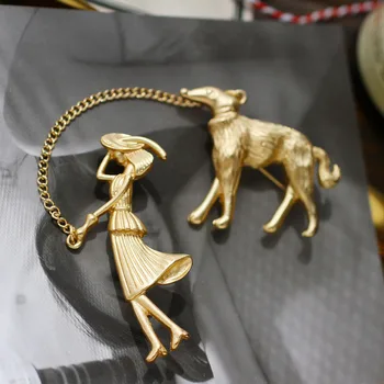 2018 Moda Bijuterii Lanț De Aur Email Brosa Câini Fetele Pin Rever Bărbați Brosa Metal Brose Vintage De Animale Pentru Femei Broșe
