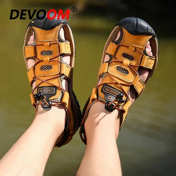 2018 Moda Mens Sandale de Vara Barbati din Piele Traseu de Apă în aer liber Pantofi 3 Straturi Bărbați Melbo Calfă Fisherman Sandal