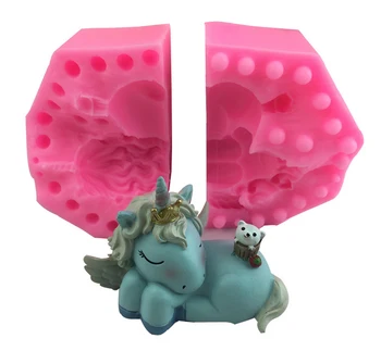 2018 Nou!3D dormit Drăguț unicorn forma de tort mucegai silicon zahăr tort mucegai