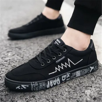 2018 Noua moda Negru de brand Bărbați dantela-up pantofi de mers pe jos panza pantofi low top de sex Masculin Băieții casual balerini adidasi Suelas pantofi