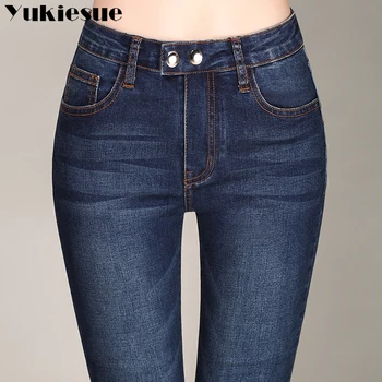 2018 Primăvară Slim Fit Plus Dimensiune Bordurare Jeans Talie Mare Stretch Skinny Jean Vintage Pantaloni-Clopot Fund Pantaloni din Denim Plus dimensiune