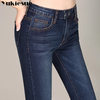 2018 Primăvară Slim Fit Plus Dimensiune Bordurare Jeans Talie Mare Stretch Skinny Jean Vintage Pantaloni-Clopot Fund Pantaloni din Denim Plus dimensiune