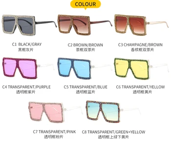 2018 Supradimensionat ochelari de Soare Femei de Lux Galben Roz pietriș mic Stras ochelari de Soare Vintage nuante oculos de sol feminino