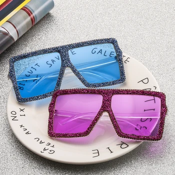 2018 Supradimensionat ochelari de Soare Femei de Lux Galben Roz pietriș mic Stras ochelari de Soare Vintage nuante oculos de sol feminino