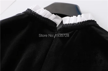 2018 Toamnă Femeie de Moda Noua Catifea Neagra rochie Mini Fata Stratificat cu Gem Butoane de Înaltă Gât cu Bibelouri Fermoar Spate