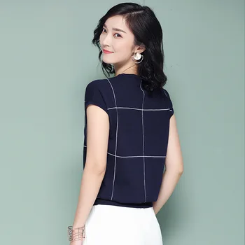 2018 Vara coreene Noi cu Maneci Scurte T-shirt Femei O-neck Slim Carouri Subțire Ombilical Tricou de Culoare Solidă de Gheață de Mătase Pulover XZ373