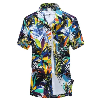 2019 Barbati Vara Noi de Moda Casual de Bază pragul de Camasi Slim Barbati Hawaiian Scurtă de Imprimare Tricou Sport Beach Top Tricouri #40