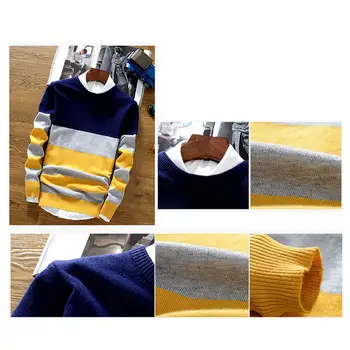 2019 Brand De Moda De Îmbinare Bandă De Bumbac Subțire Bărbați Pulover Pulovere Casual Croșetate Tricot Cu Dungi Pulover Barbati Pulover Haine