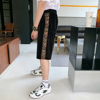 2019 Bărbați Valul Casual sex Masculin Hip Hop Leopard de Imprimare Scurte de Catifea Harem Mens Jogger Shorts Multi-buzunar de Gimnastică Scurtă Mișcare pantaloni Scurți