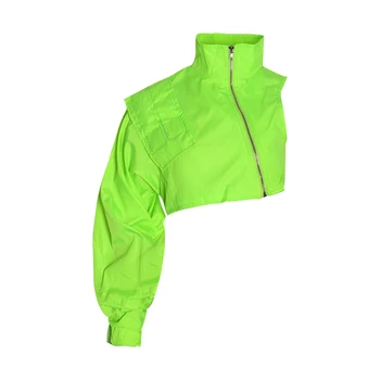 2019 Chic neon verde sacou scurt pentru femei, paltoane și jachete toamna sacou sexy pe Un Umar Asimetric negru jachete paltoane Femei